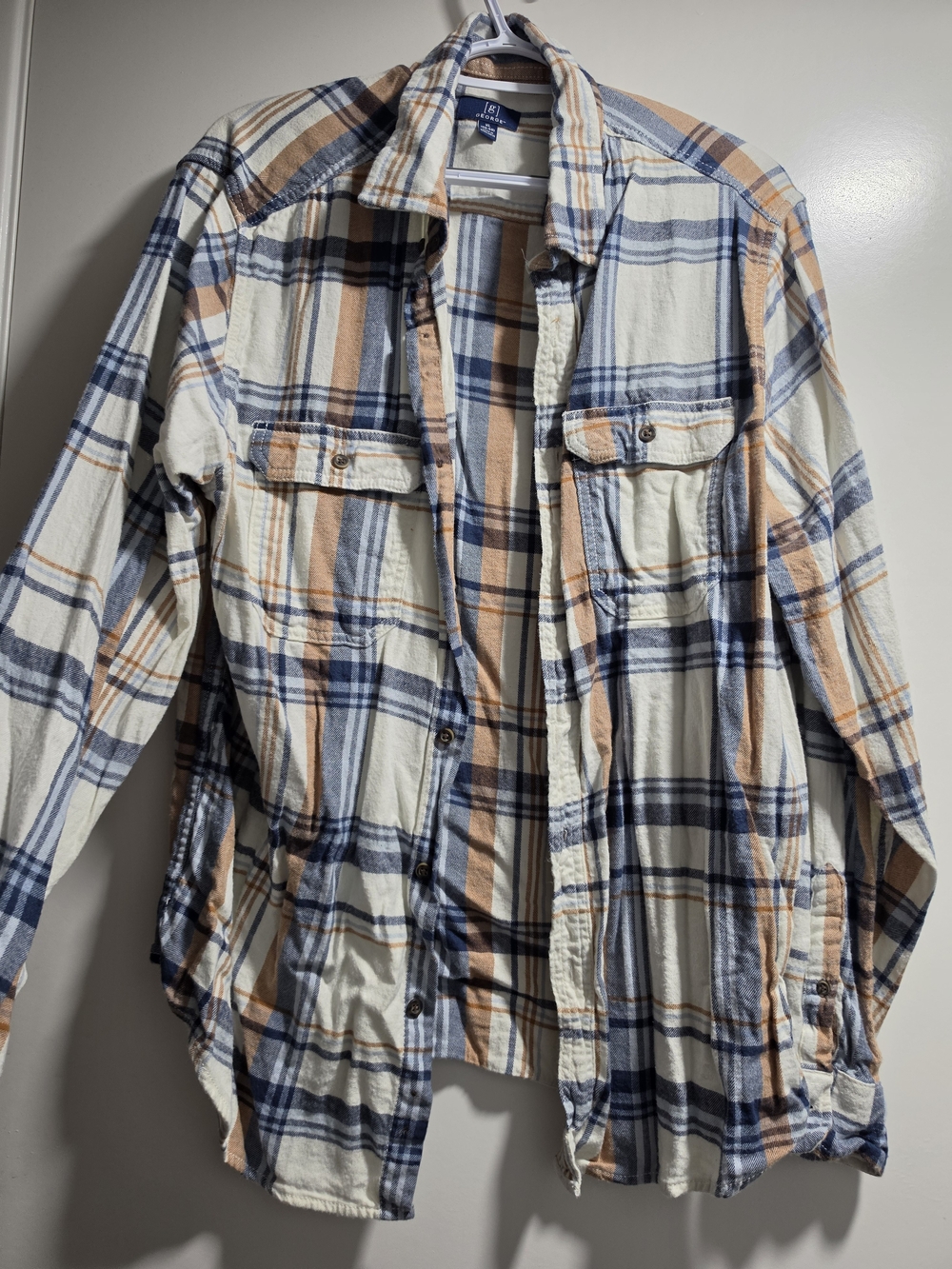 George Cream, Blue & Tan Plaid Men's Button-Up Shirt